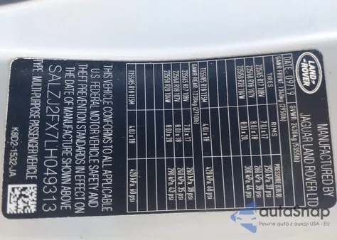 2020 Land Rover Range Rover Evoque S from USA, damaged, VIN SALZJ2FX7LH049313